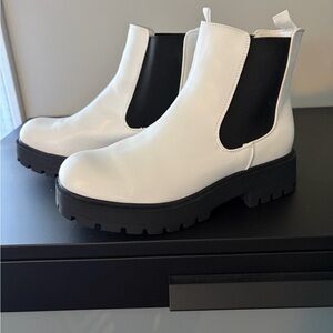 White and Black Chelsea Boots